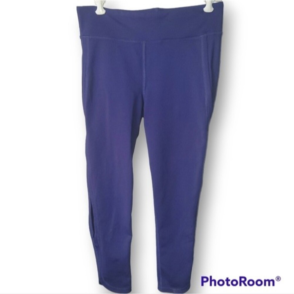 Free People Movement Capri Crop Yoga Pants Leggings Navy Blue with Cut Outs M